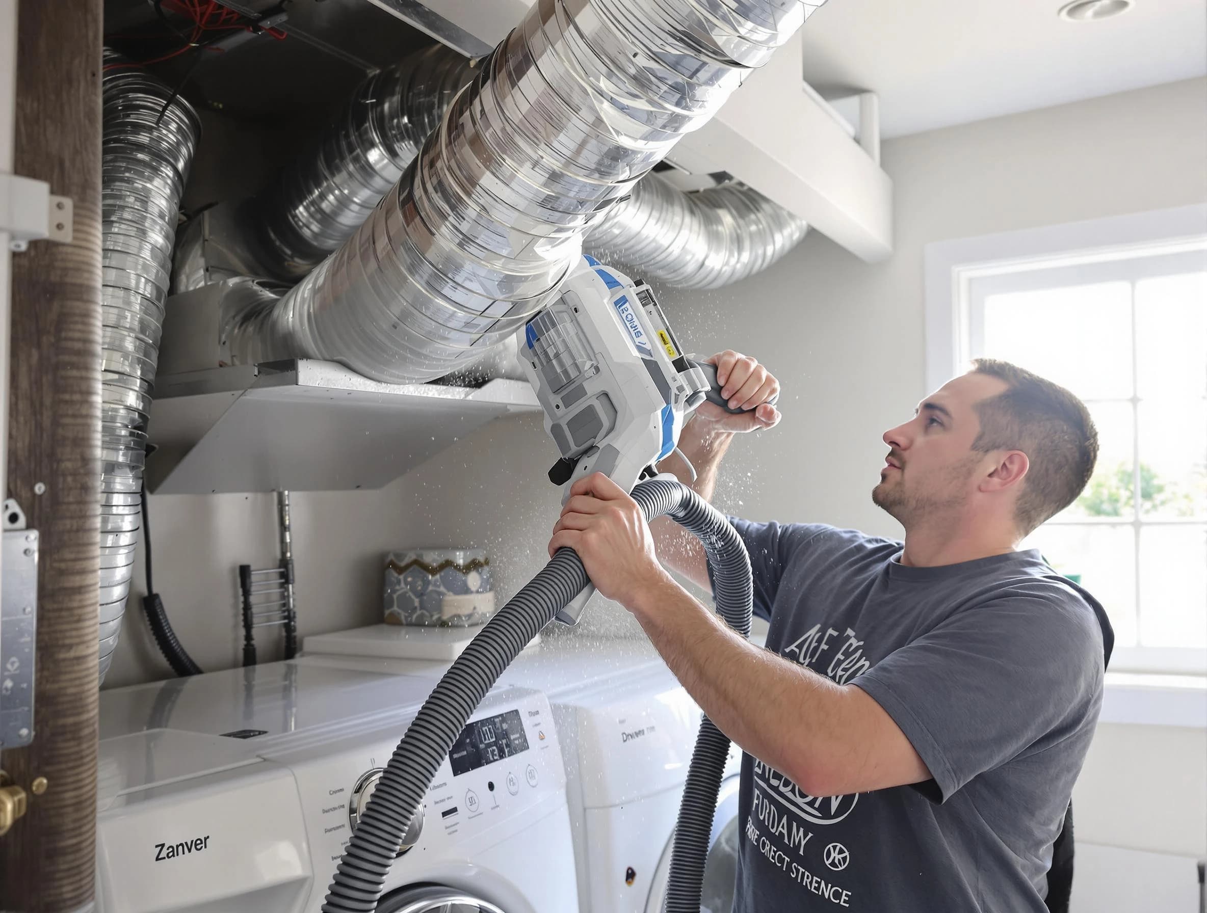 Pleasant View Dryer Vent Cleaning specialist cleaning deep within a dryer vent duct system in Pleasant View