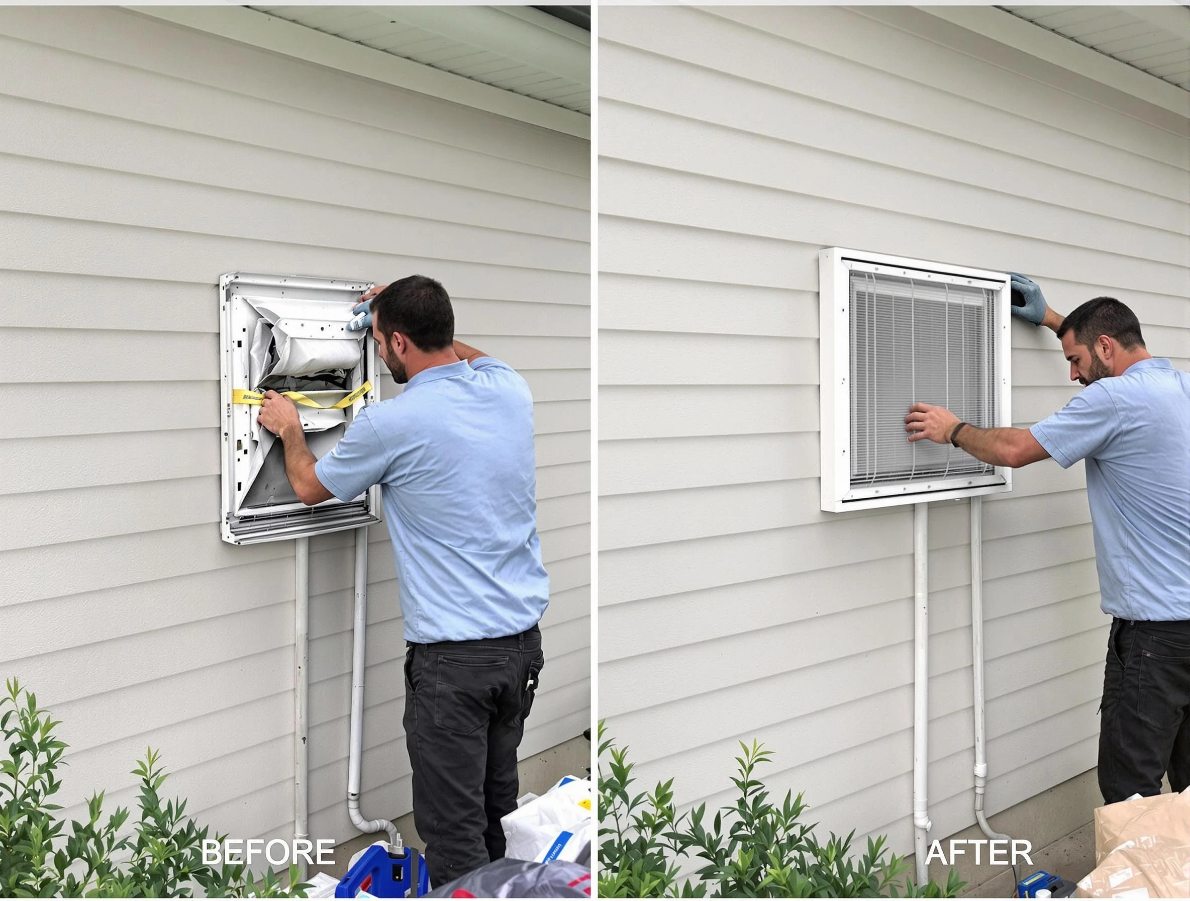 Pleasant View Dryer Vent Cleaning technician installing high-quality dryer vent cover at a residential property in Pleasant View